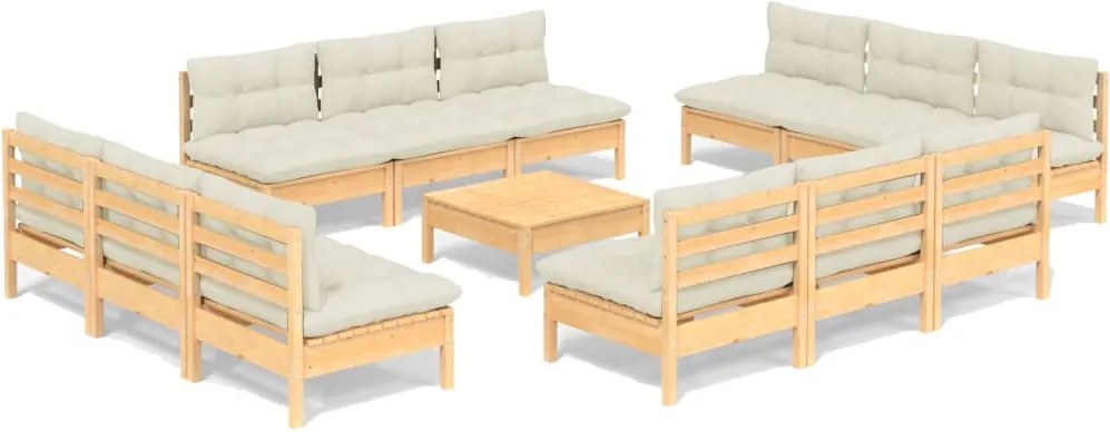 vidaXL Set mobilier grădină cu perne, 13 piese, crem, lemn de pin