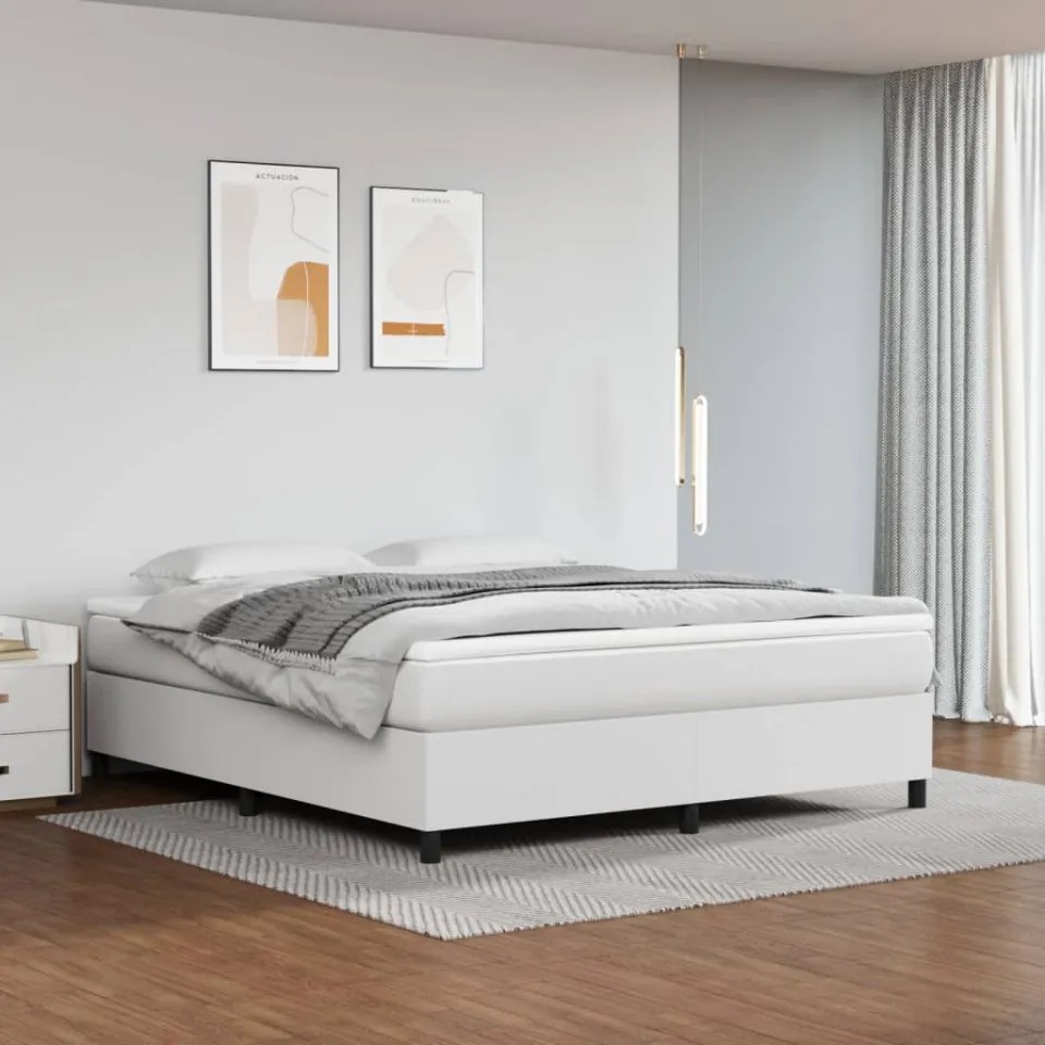 Pat box spring cu saltea, alb, 160x200 cm, piele ecologică