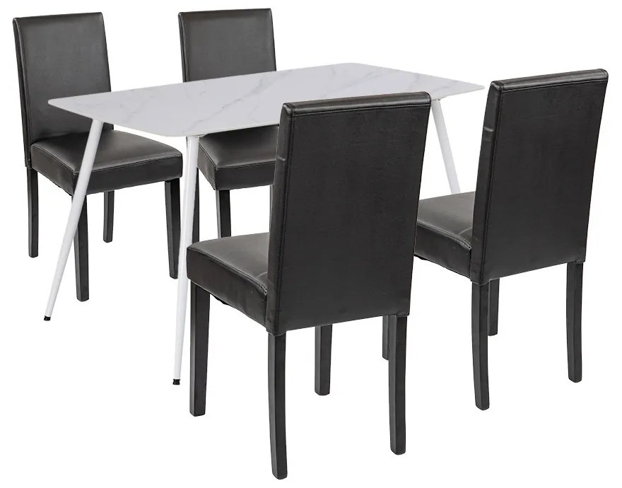 Set de masă Megan 4+1 alb-negru