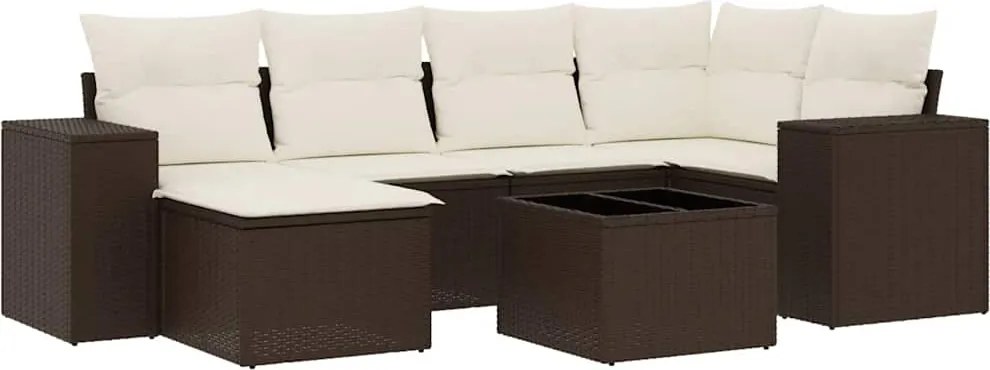 vidaXL Set canapele de grădină cu perne, 7 piese, maro, poliratan