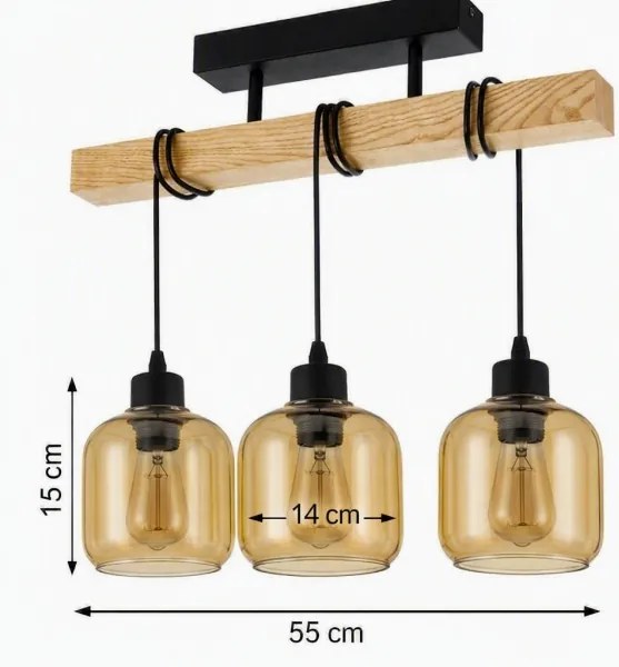 Brilagi - Lustră aplicată WOOD GLASS 3xE27/60W/230V pin/negru/maro fumuriu