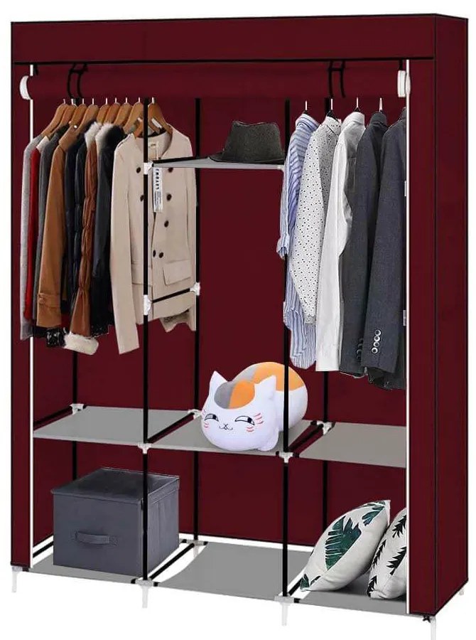 Sifonier mobil, dimensiuni 130x45x170 cm-visiniu