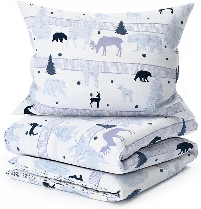 Lenjerie de pat din bumbac alb, REINDEERS AND TREES Dimensiune lenjerie de pat: 70 x 90 cm | 140 x 220 cm