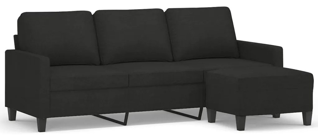 3153371 vidaXL Canapea cu 3 locuri cu taburet, negru, 180 cm, material textil