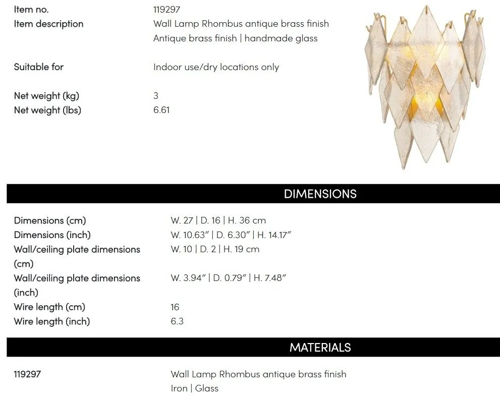 Aplica de perete LUX, Sticla Realizata Manual, Rhombus