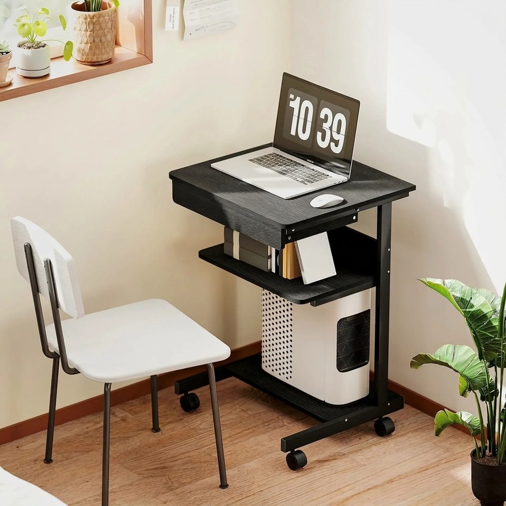 HOMCOM Birou PC cu Sertar Glisant și 2 Rafturi Deschise Negru | Aosom Romania
