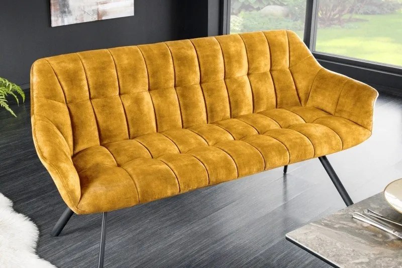 Banca tapitata Papillon 165cm catifea galben mustar