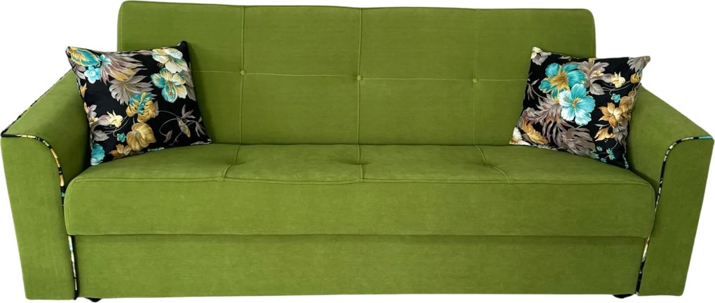Canapea VERA extensibila, 3 locuri, lada de depozitare, stofa verde masliniu, 225x90x90 Verde masliniu, Stofa