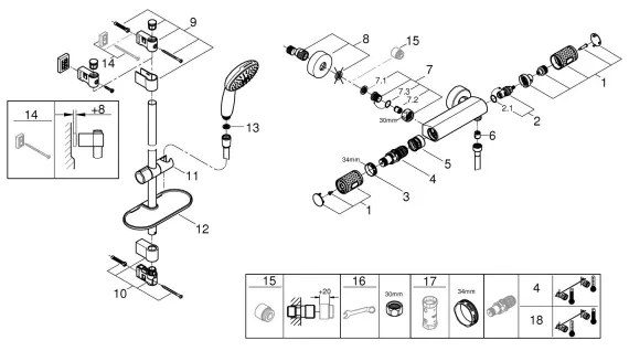 GROHE PRECISION FEEL 34853001 - baterie termostatică pentru duș + set de duș 90 cm, crom