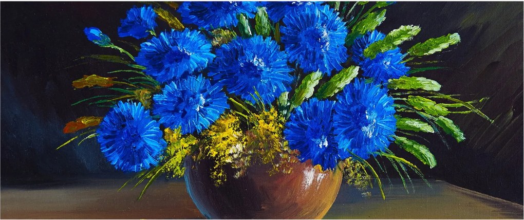 Tablou - Flori albastre în vază (120x50 cm)
