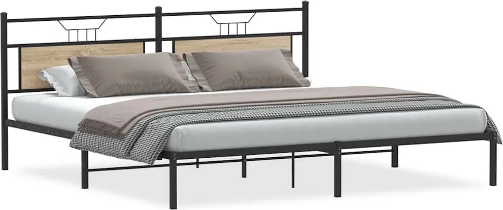 vidaXL Cadru pat fără saltea Stejar Sonoma 193x201 cm Lemn prelucrat