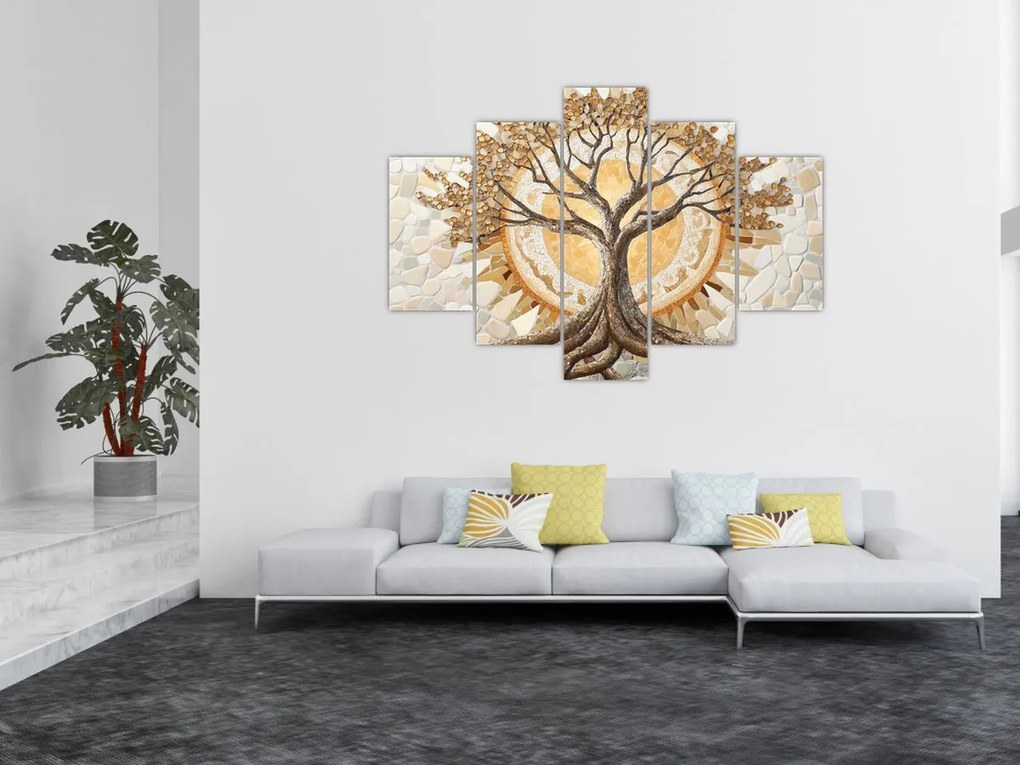 Tablou – Arborele vieții auriu în mozaic (150x105 cm)