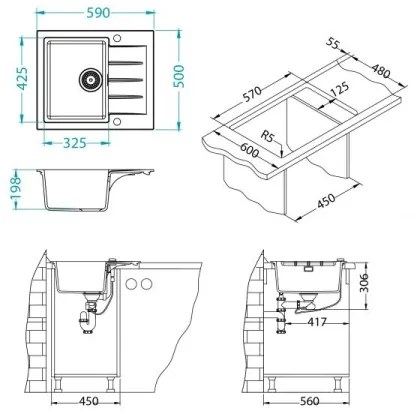 Chiuvetă de bucătărie ALVEUS 1132017 CADIT 59x50 cm alb