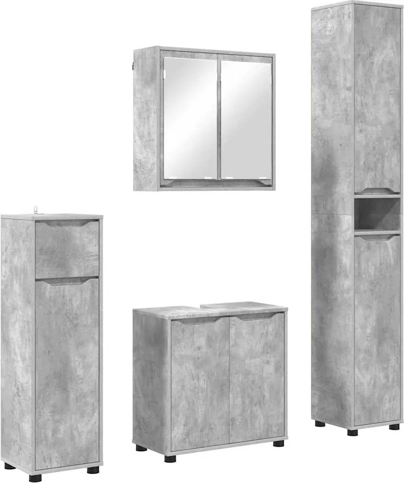 vidaXL Set de mobilier pentru baie 4 pcs Gri din beton Lemn compozit