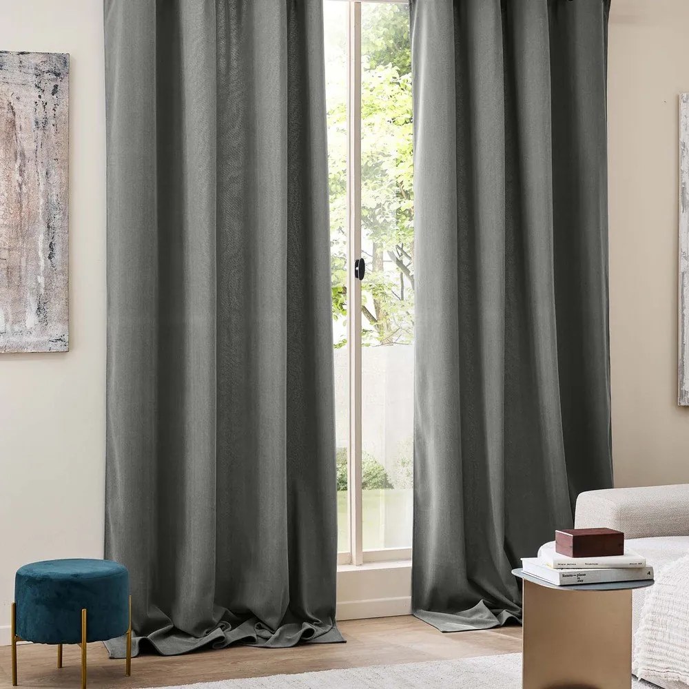 Draperie gri antracit termoizolantă din catifea reiată 140x260 cm Madison – douceur d'intérieur