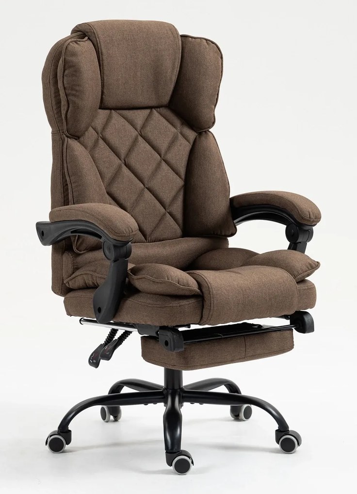 Scaun directorial, suport picioare, funcție recliner, textil, Maro