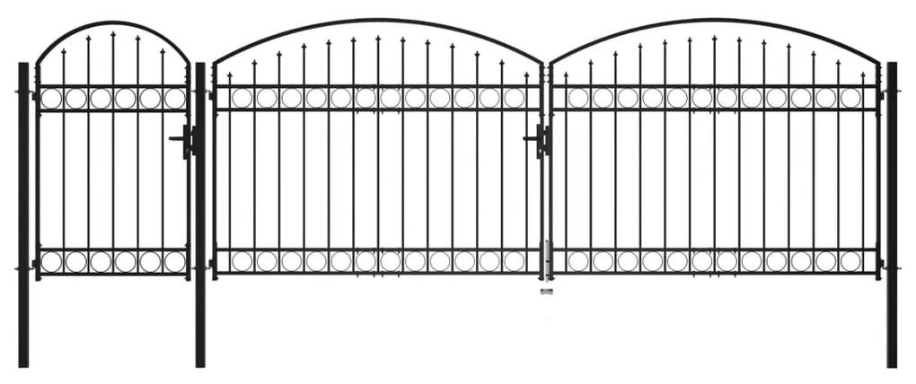 Poarta de gradina cu arcada, negru, 2 x 5 m, otel 2 x 5 m