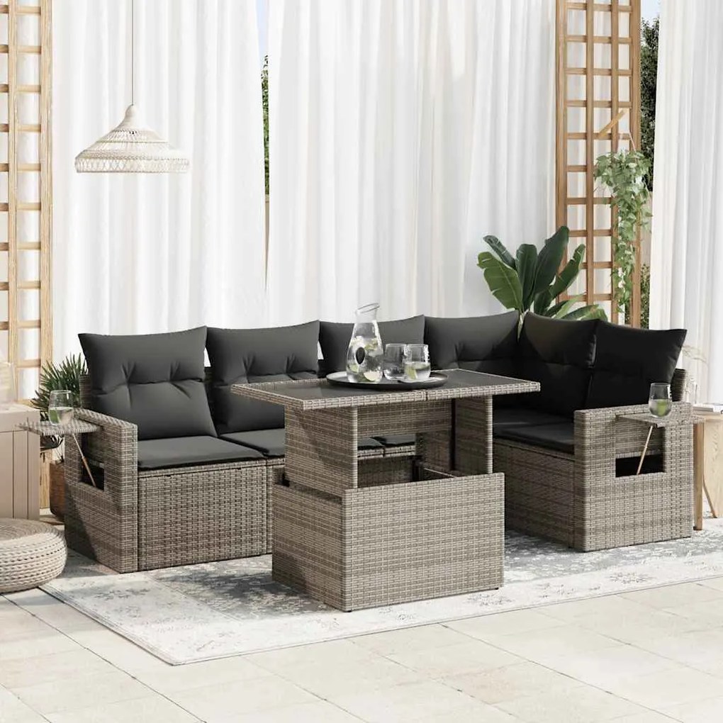 3326481 vidaXL Set mobilier grădină cu perne, 6 piese, gri, poliratan