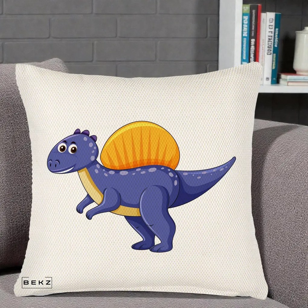 Perna Decorativa Spinozaur Kawaii, 40x40 cm, Crem Reliefat, Husa Detasabila, Perna Inclusa, BEKZ®