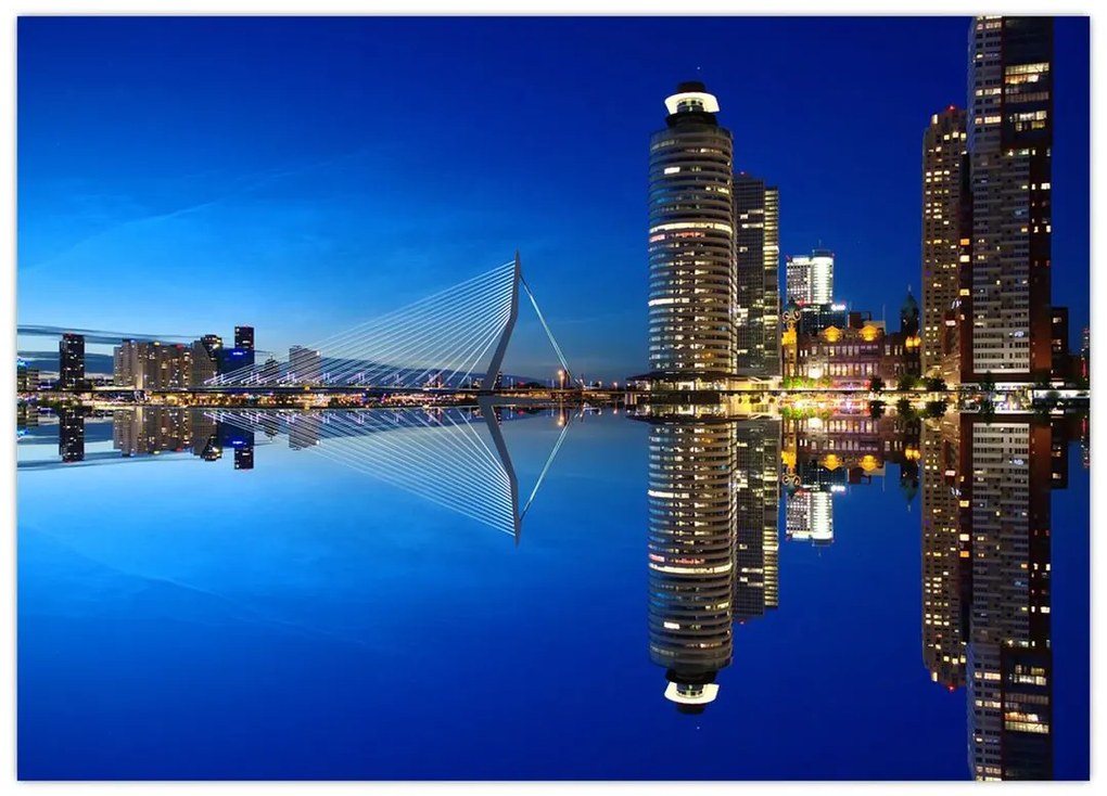 Tablou pe sticlă - Rotterdam nocturn (70x50 cm)