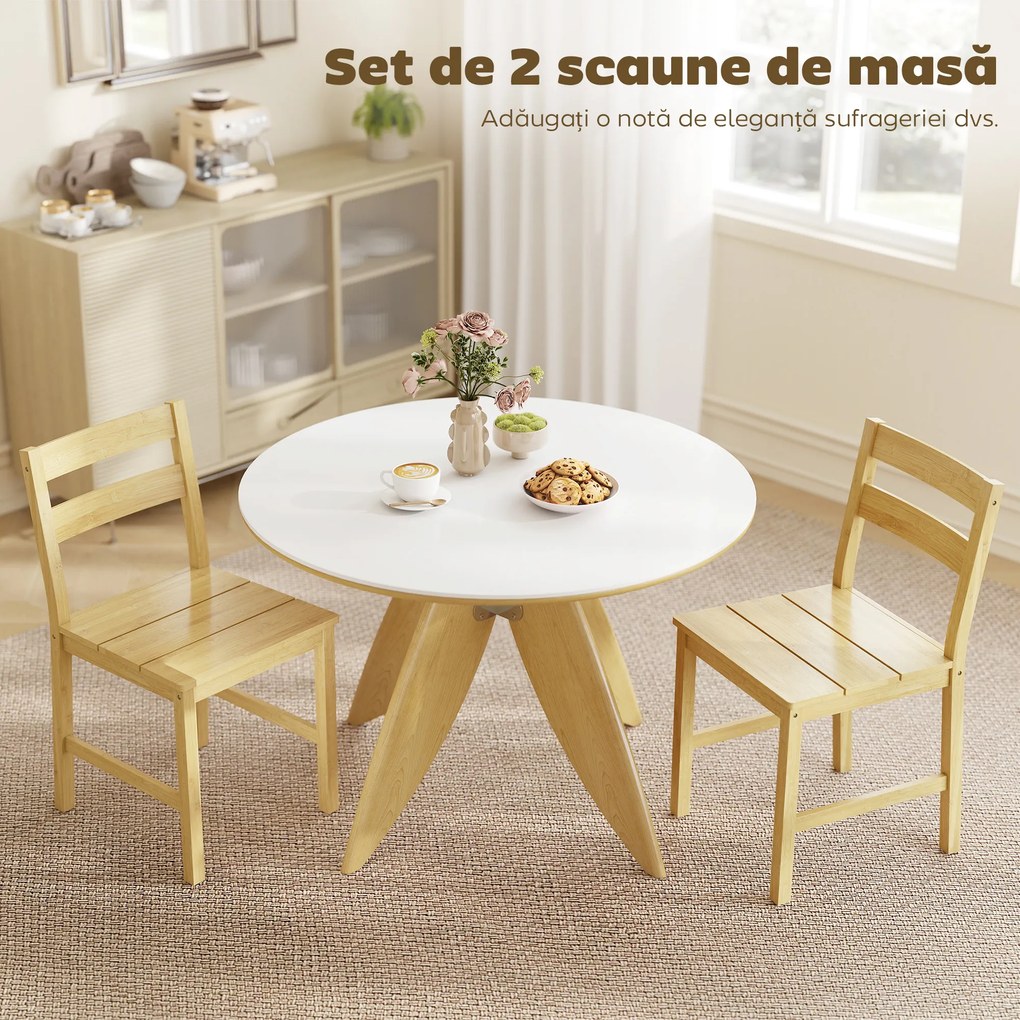 HOMCOM Set de 2 Scaune de Masă din Bambus, Scaune de Bucătărie cu Spătar Curbat, Șezut cu Lamele, Scaun pentru Bucătărie, Dormitor, Living, Culoare Naturală | Aosom Romania