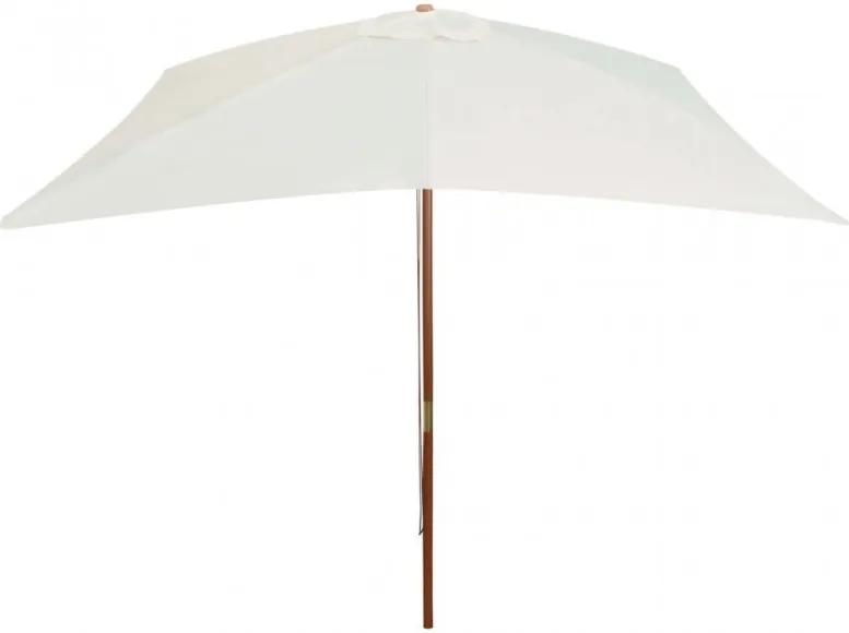 Umbrela de soare cu stalp de lemn, 200 x 300 cm, alb crem