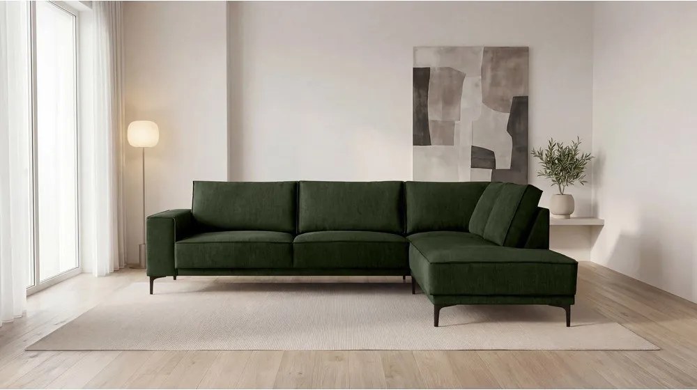 Colțar verde cu tapițerie din chenille (cu colț pe partea dreaptă/în formă de ”L”) Copenhagen – Scandic