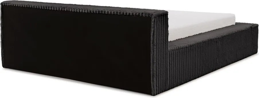 Pat matrimonial negru tapițat cu spațiu de depozitare cu somieră 160x200 cm Cloe – Ropez