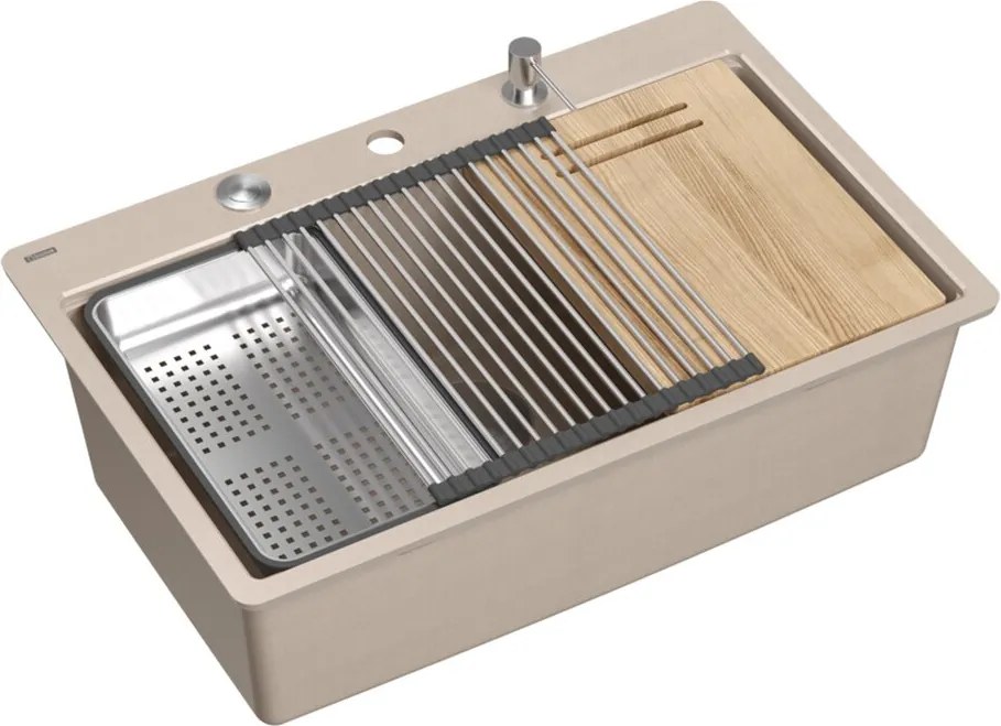 Statie de lucru incastrata Quadron Unique Marc 110 finisaj bej perlat - otel inoxidabil 75x49 cm