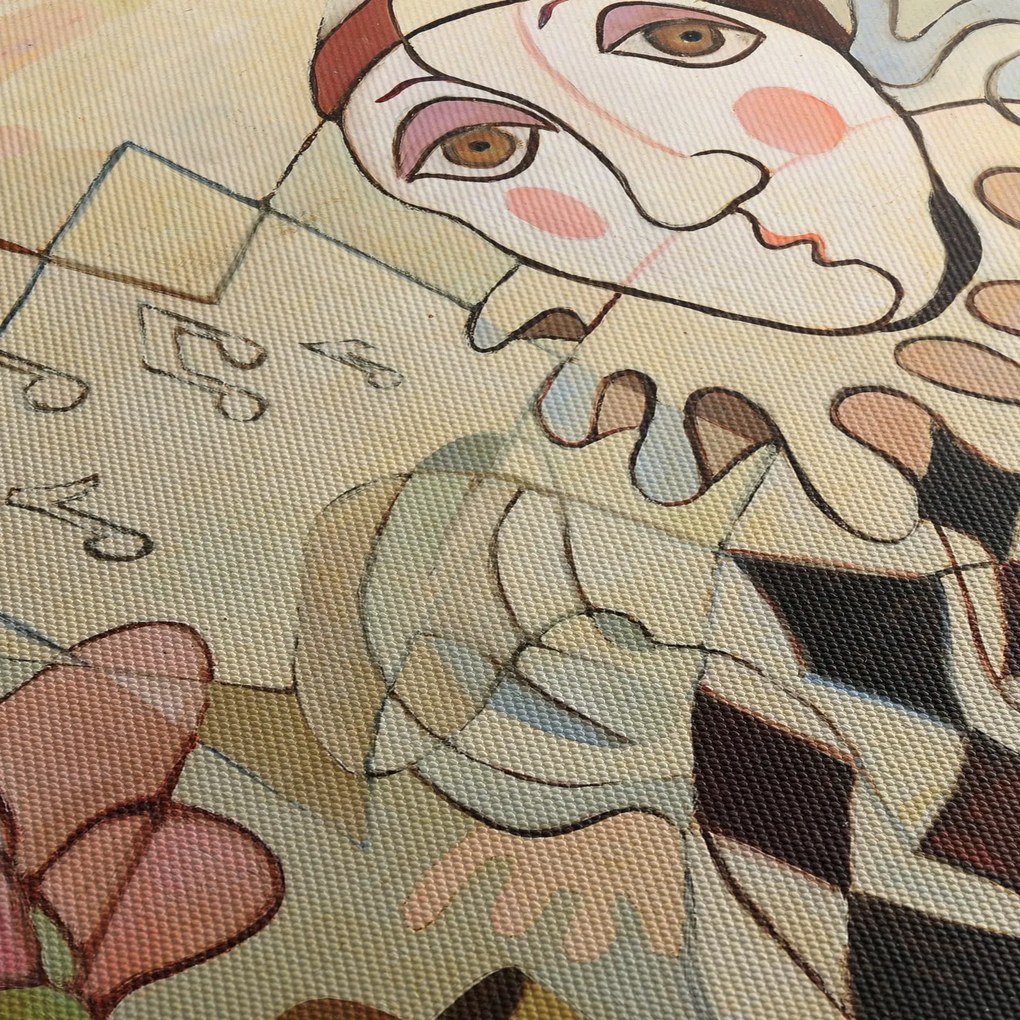 Tablou - Cubismul - arlechin și trandafir (cu ceas) (90x30 cm)