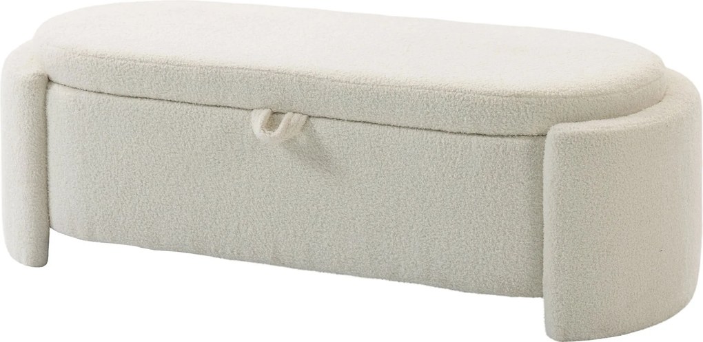 HOMCOM Banc de depozitare, banc la picioarele patului oval din polar Teddy cu șezut lat, 129 x 48,5 x 44 cm, crem | Aosom Romania