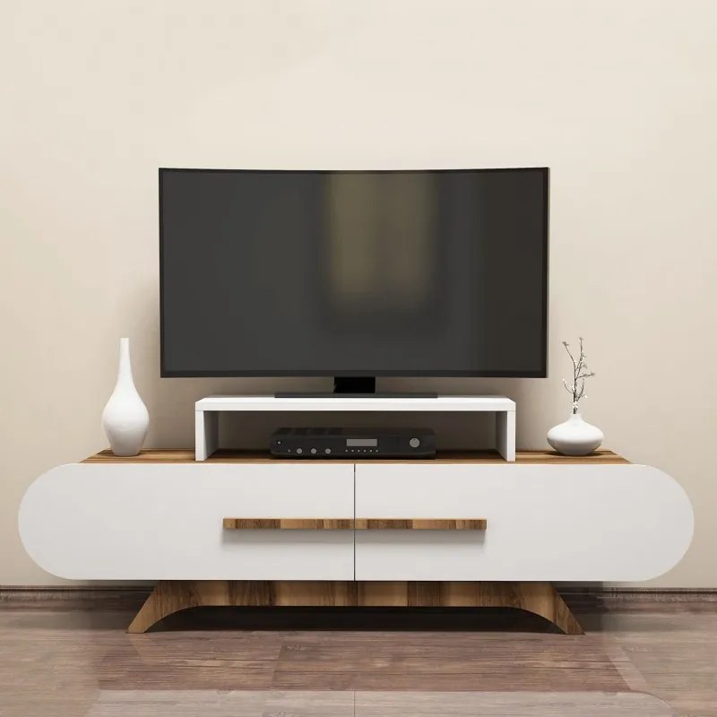Comoda TV cu Spatiu Pentru Receiver Rose - Walnut, White 145 X 49.8 X 36.8