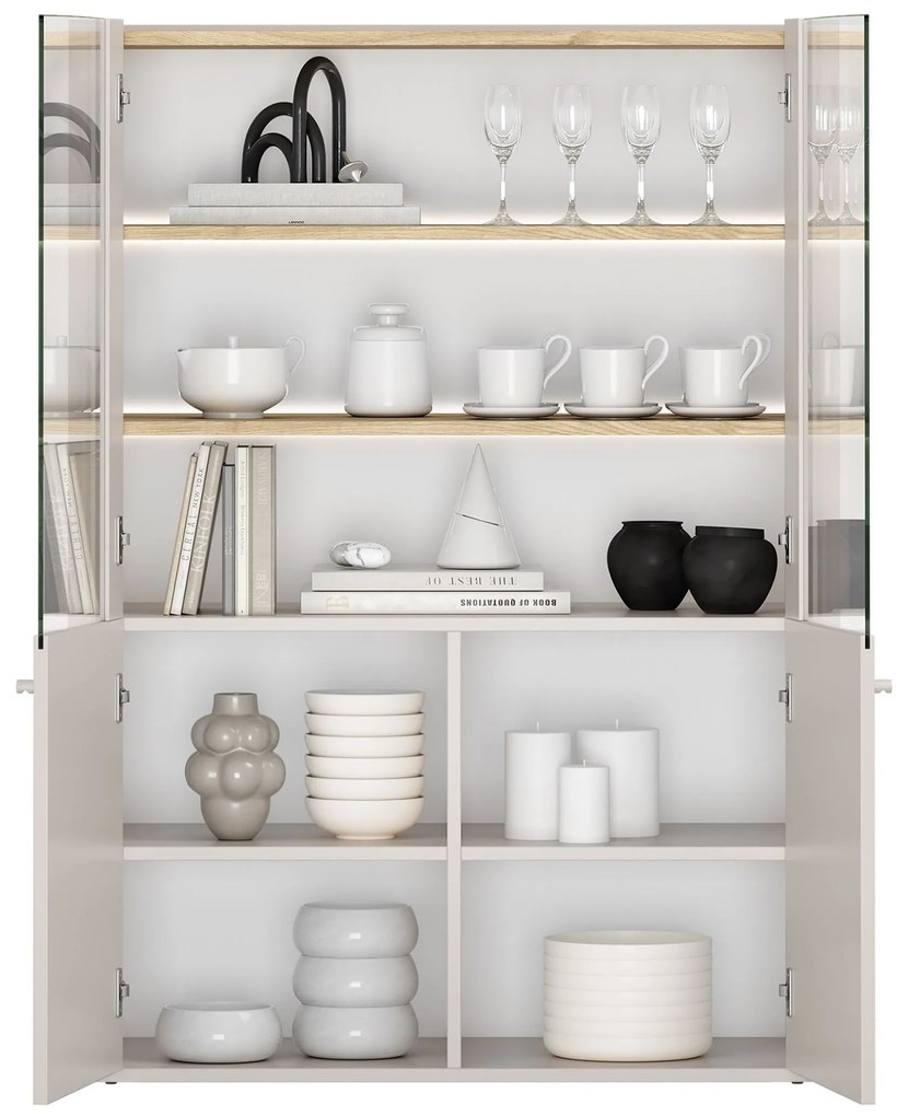 Vitrină cu două uși Elivo 100 cm - cașmir / stejar uleiat