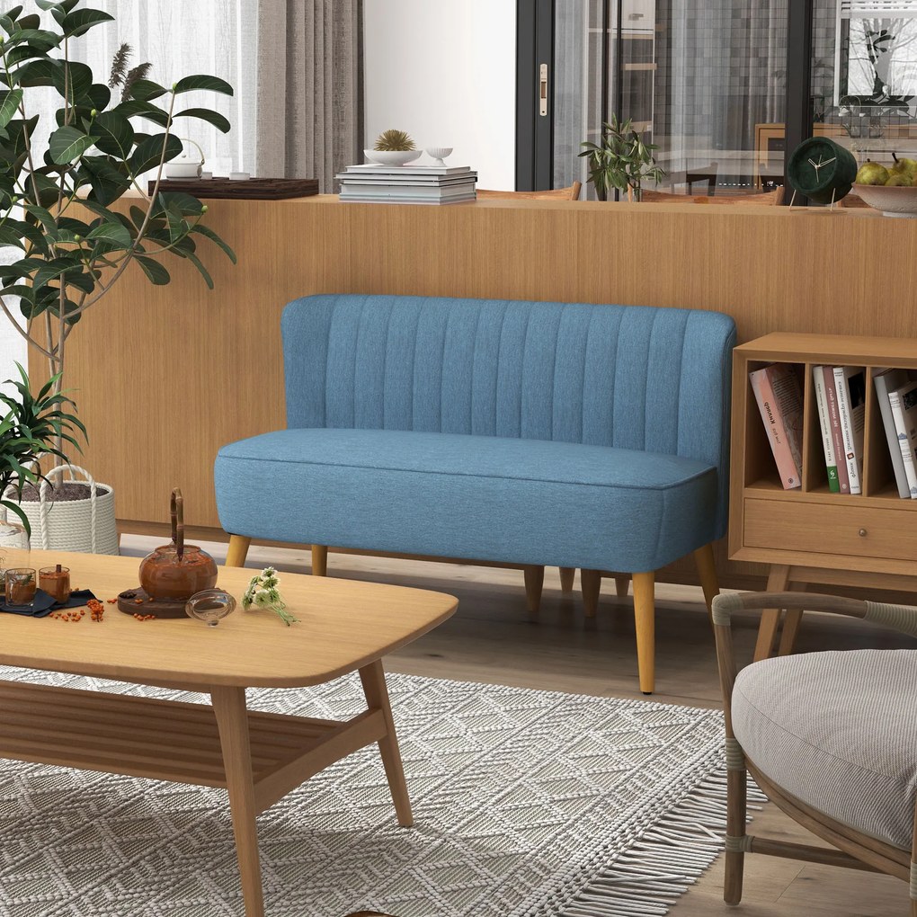 HOMCOM Canapea de 2 locuri în stil retro, captuseală moale, husă ușor de întreținut, până la 150 kg, 117 x 56,5 x 77 cm, Albastru | Aosom Romania