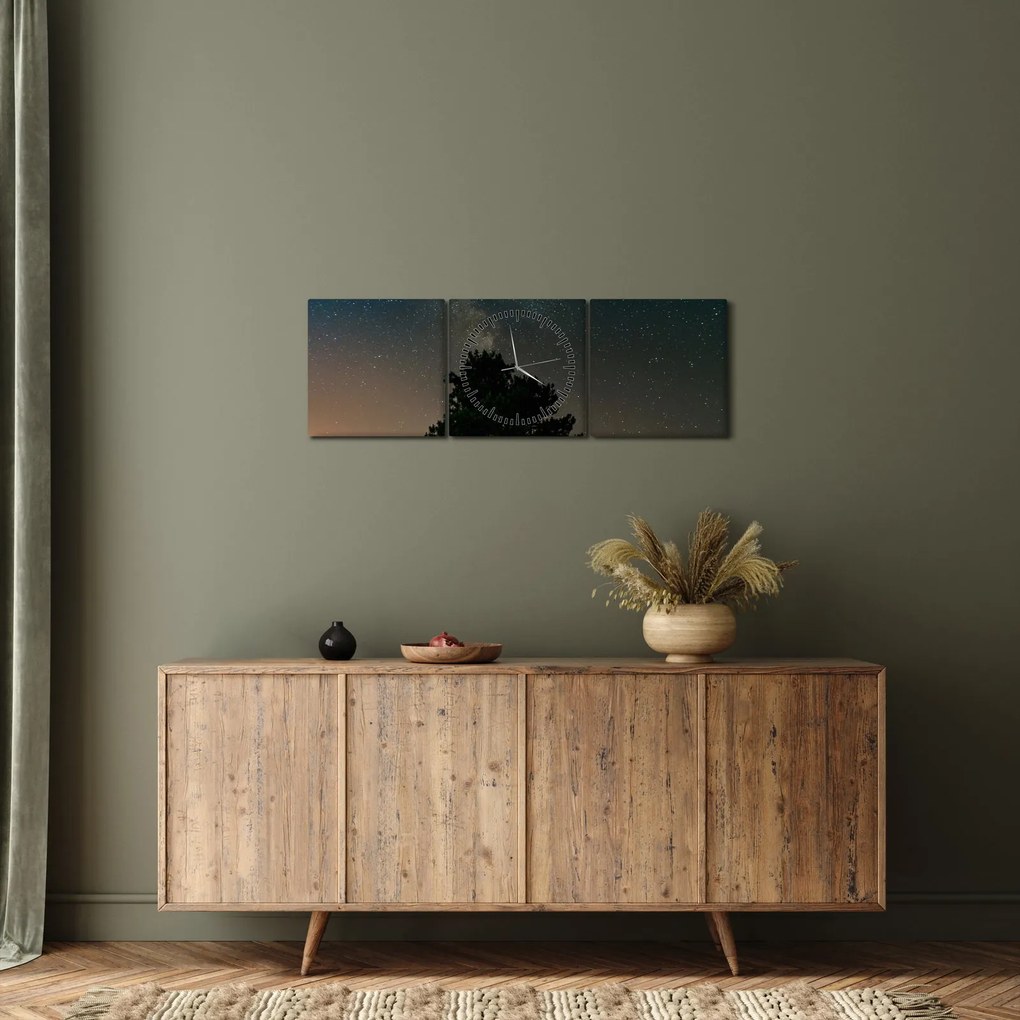 Tablou cu cerul nocturn și copaci (cu ceas) (90x30 cm)