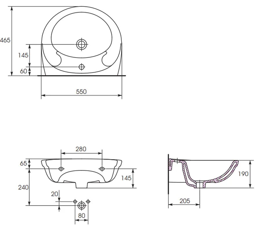 Lavoar suspendat alb 55 cm, asimetric, Cersanit Roma New