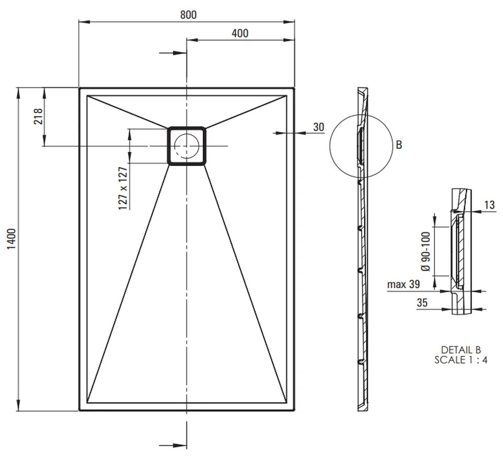 Cadita dus compozit slim gri 140x80 cm Deante, Correo 1400x800 mm, Gri metalic