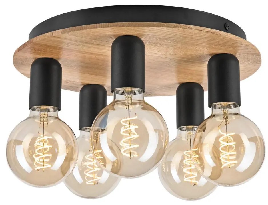 Plafonieră DUSTY 5xE27/15W/230V d. 34 cm stejar/negru