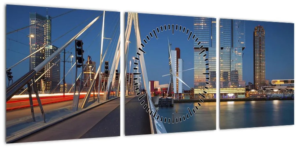 Tablou - Amurg în Rotterdam, Olanda (cu ceas) (90x30 cm)