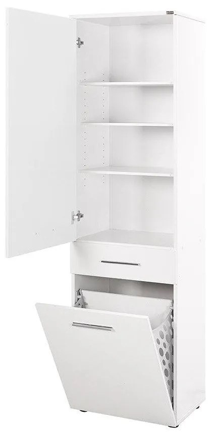 Dulap Baie cu cos de rufe Adore Diamond, usa reversibila, sertar, Alb Lucios, 52 x 38 x 187 cm