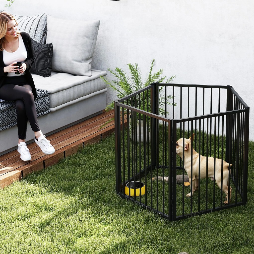 PawHut Parc pentru câine, parc pentru animale, 5 panouri, gard portabil pliabil, sigur, negru | Aosom Romania
