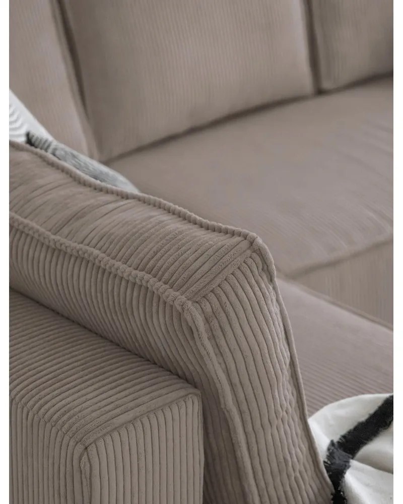 Colțar bej extensibil cu tapițerie din catifea reiată (cu colț pe partea stângă /în formă de "U") Brave Dave – Miuform