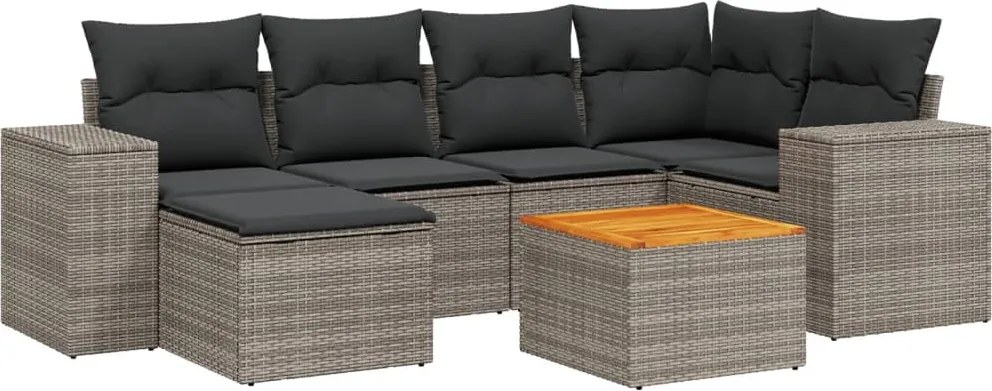 vidaXL Set canapele de grădină, 7 piese, cu perne, gri, poliratan