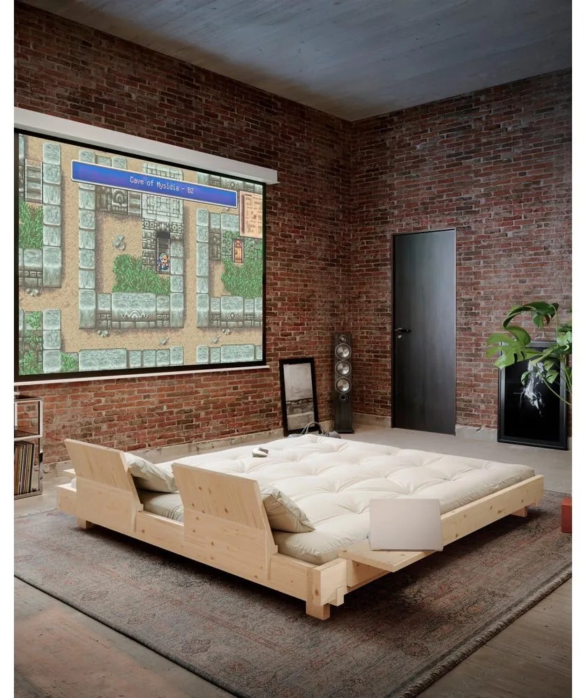 Pat matrimonial maro din lemn de pin cu somieră 180x200 cm Social – Karup Design