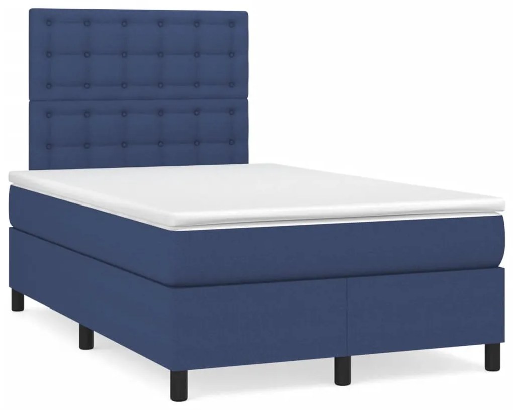 vidaXL Pat box spring cu saltea, albastru, 120x190 cm, material textil