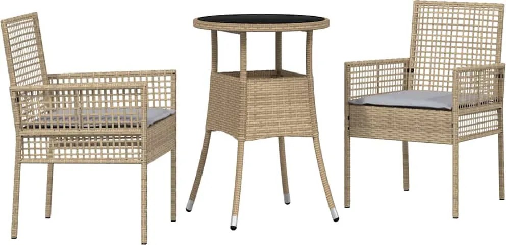 vidaXL Set de masă pentru grădină 3 pcs Bej poliratan