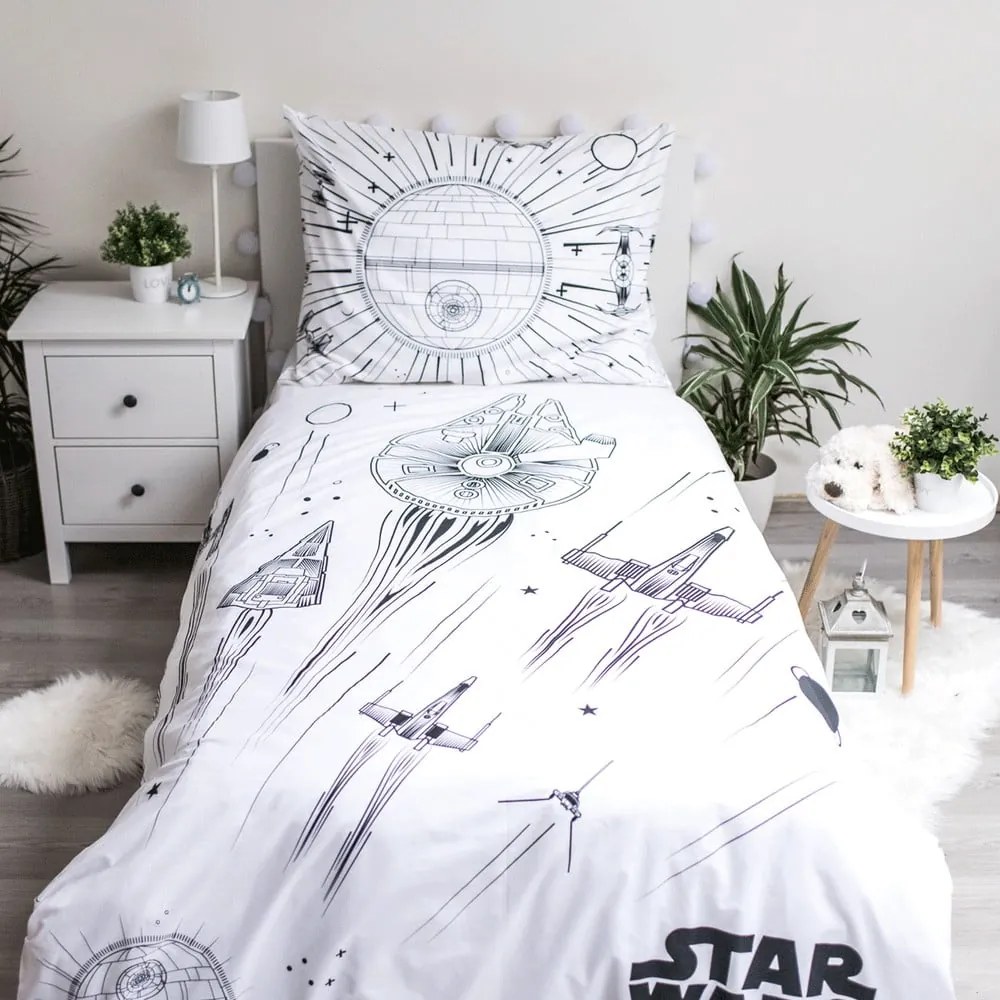 Lenjerie de pat din bumbac fosforescentă pentru copii pentru pat de o persoană 140x200 cm Star Wars – Jerry Fabrics