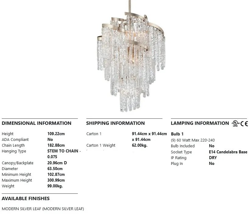 Candelabru LUX design elegant, realizat din sticla venetiana lucrata manual MONT BLANC cu 9 surse de lumina