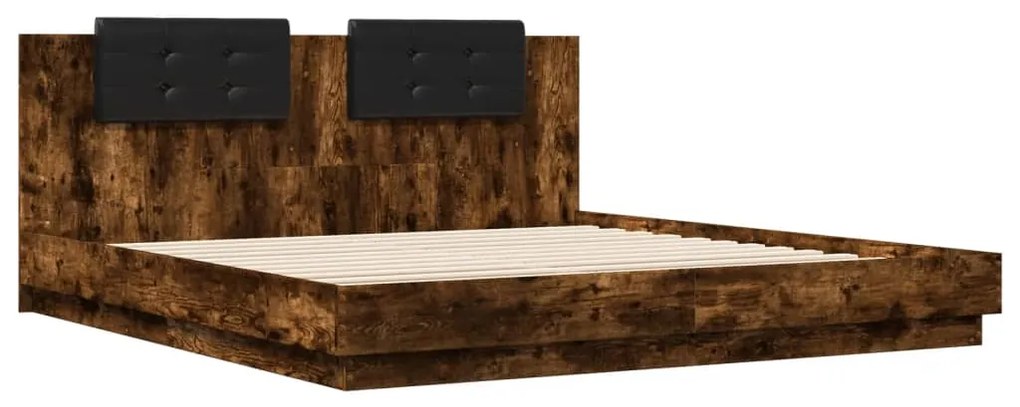 3209895 vidaXL Cadru de pat cu tăblie stejar fumuriu 200x200 cm lemn prelucrat