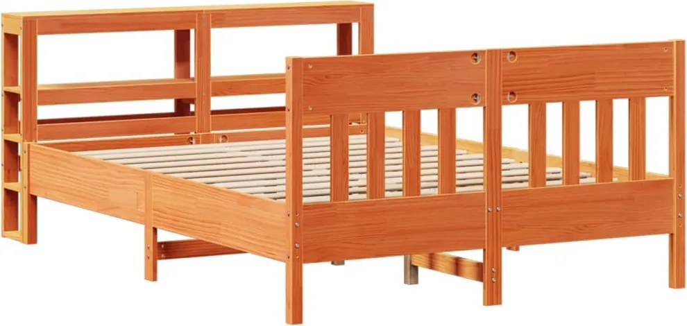 vidaXL Cadru pat fără saltea, maro ceruit, 135x190 cm, lemn masiv pin